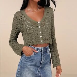 Lulu's Olive Green Cropped Knit Cardigan